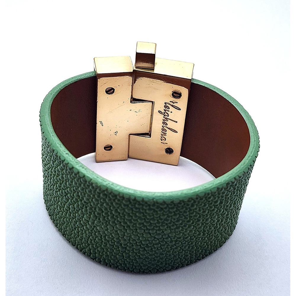 Leighelena Wide Jigsaw Cuff Bracelets—Genuine Stingray Avocado Green - Picture 7 of 16